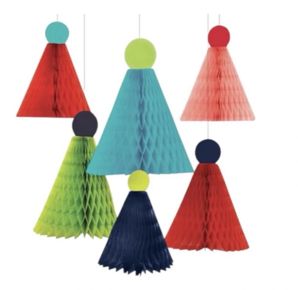 Set of 6 Hanging Honeycomb Paper Decorations 9” & 13.5” Colorful Party Decor